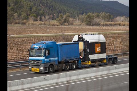 Stadler GTW 2/6 diesel multiple-unit being delivered to Catalan regional operator FGC (Photo: FGC).